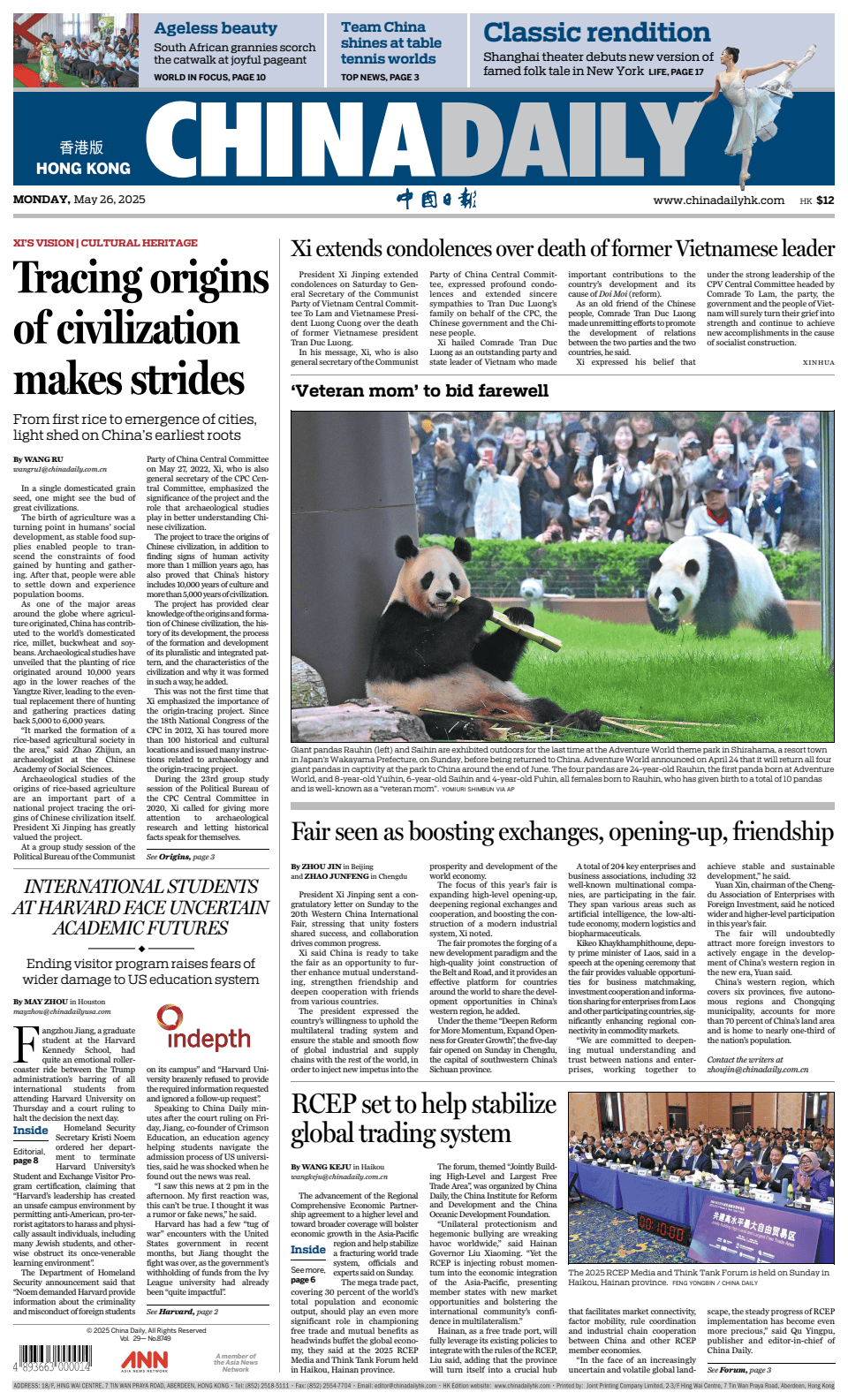Prima-pagina-China Daily-oggi-edizione-di-oggi-20250526